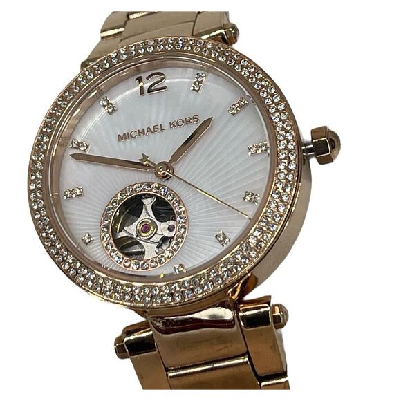 Michael Kors Parker Mother Of Pearl Watch Rose Gold Tone Stainless Steel Crystal - Picture 2 of 16